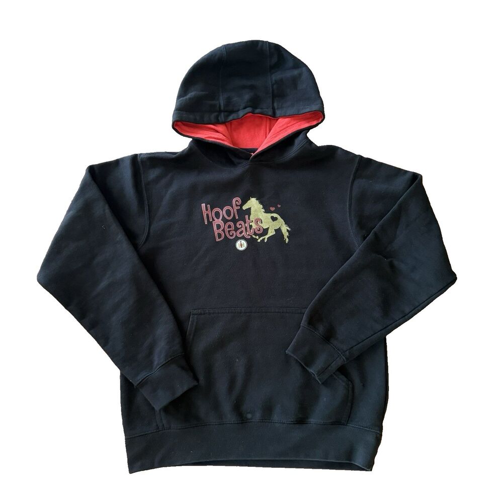 Girls Case IH International Harvester Black Hoodie Horse Sweatshirt Sz L 14/16